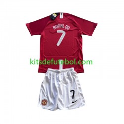 Camisola Retrô Manchester United Cristiano Ronaldo 7 Champion League Criança Equipamento principal 2007 Mangas Curtas