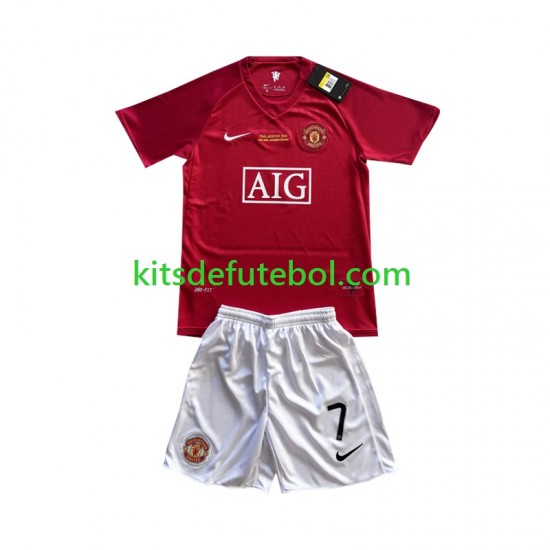 Camisola Retrô Manchester United Cristiano Ronaldo 7 Champion League Criança Equipamento principal 2007 Mangas Curtas