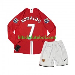 Camisola Retrô Manchester United Cristiano Ronaldo 7 Criança Equipamento principal 2007 Mangas Compridas