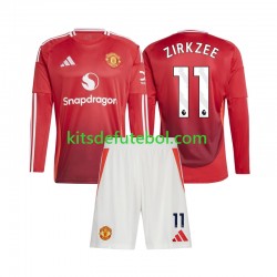 Camisola Manchester United Joshua Zirkzee 11 Criança Equipamento principal 2024-2025 Mangas Compridas