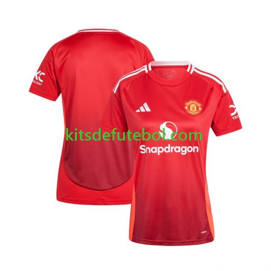 Camisola Manchester United Vermelho Mulheres Equipamento principal 2024-2025 Mangas Curtas