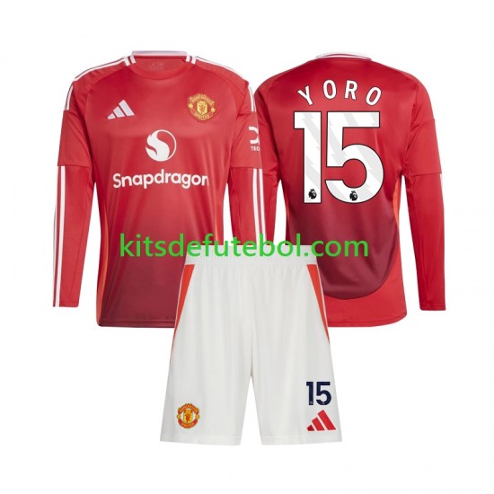 Camisola Manchester United Leny Yoro 15 Criança Equipamento principal 2024-2025 Mangas Compridas