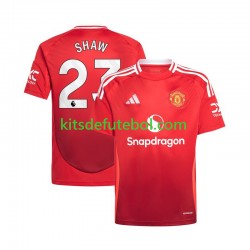 Camisola Manchester United Vermelho Luke Shaw 23 Homem Equipamento principal 2024-2025 Mangas Curtas