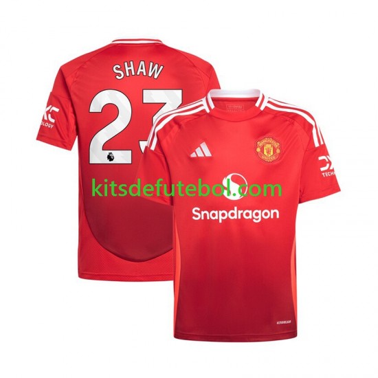 Camisola Manchester United Vermelho Luke Shaw 23 Homem Equipamento principal 2024-2025 Mangas Curtas