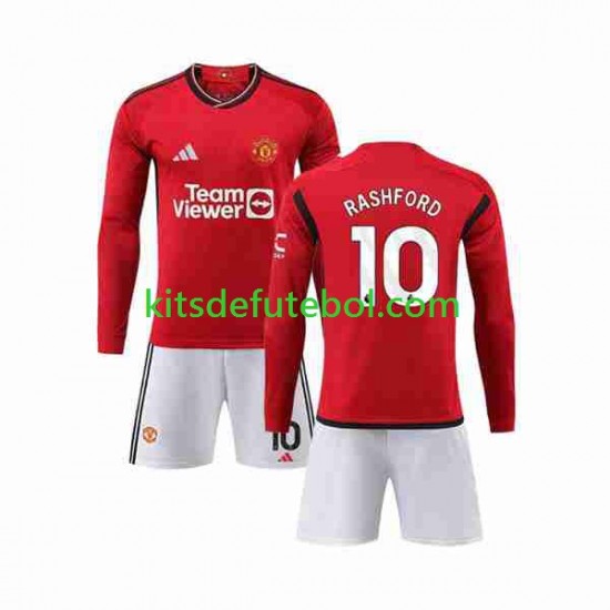Camisola Manchester United Marcus Rashford 10 Criança Equipamento principal 2023-2024 Mangas Compridas