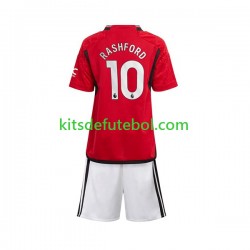 Camisola Manchester United Marcus Rashford 10 Criança Equipamento principal 2023-2024 Mangas Curtas
