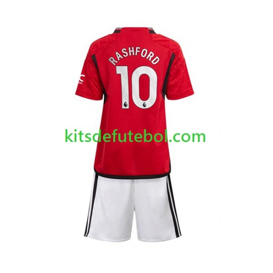 Camisola Manchester United Marcus Rashford 10 Criança Equipamento principal 2023-2024 Mangas Curtas