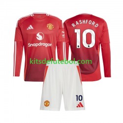 Camisola Manchester United Marcus Rashford 10 Criança Equipamento principal 2024-2025 Mangas Compridas