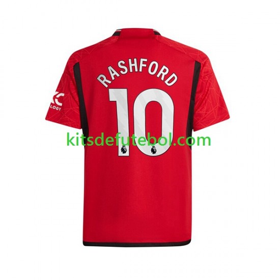 Camisola Manchester United Marcus Rashford 10 Homem Equipamento principal 2023-2024 Mangas Curtas