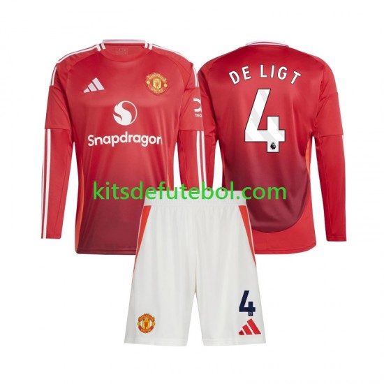 Camisola Manchester United Matthijs de Ligt 4 Criança Equipamento principal 2024-2025 Mangas Compridas