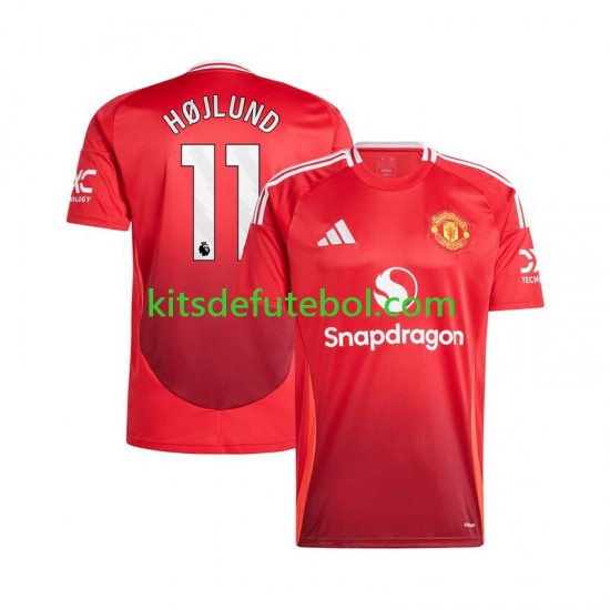 Camisola Manchester United Vermelho Rasmus Hojlund 11 Homem Equipamento principal 2024-2025 Mangas Curtas
