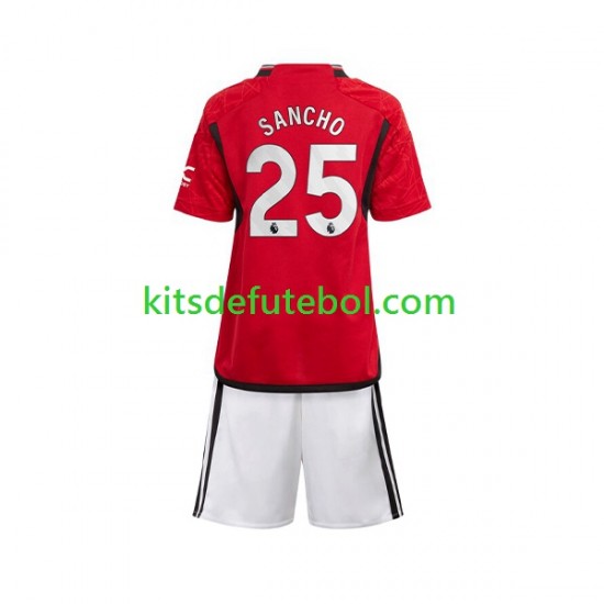 Camisola Manchester United Sancho 25 Criança Equipamento principal 2023-2024 Mangas Curtas
