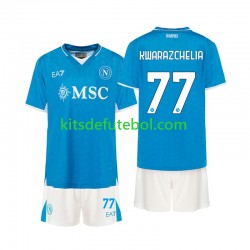 Camisola Napoli Khvicha Kvaratskhelia 77 Criança Equipamento principal 2024-2025 Mangas Curtas
