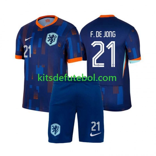 Camisola Seleção da Neerlandesa Frenkie de Jong 21 Criança Equipamento alternativo Europeu 2024 Mangas Curtas