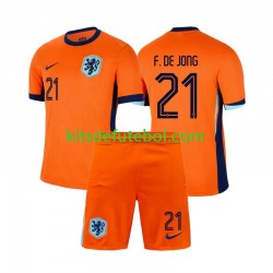 Camisola Seleção da Neerlandesa Frenkie de Jong 21 Criança Equipamento principal Europeu 2024 Mangas Curtas