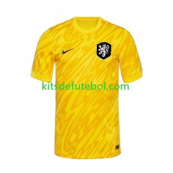 Camisola de Guarda-redes Seleção da Neerlandesa Amarelo Homem Equipamento alternativo Europeu 2024 Mangas Curtas