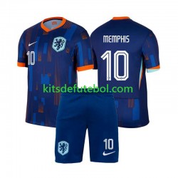 Camisola Seleção da Neerlandesa Memphis Depay 10 Criança Equipamento alternativo Europeu 2024 Mangas Curtas