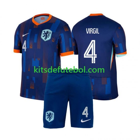 Camisola Seleção da Neerlandesa Virgil van Dijk 4 Criança Equipamento alternativo Europeu 2024 Mangas Curtas