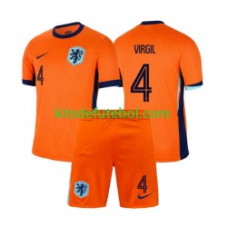 Camisola Seleção da Neerlandesa Virgil van Dijk 4 Criança Equipamento principal Europeu 2024 Mangas Curtas