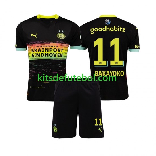 Camisola PSV Eindhoven Johan Bakayoko 11 Criança Equipamento alternativo 2024-2025 Mangas Curtas