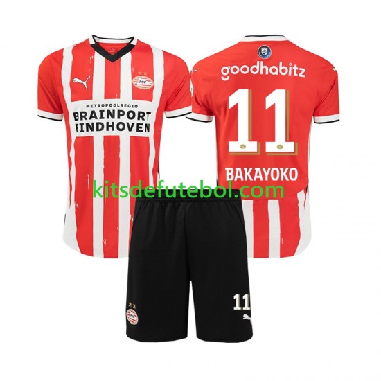 Camisola PSV Eindhoven Johan Bakayoko 11 Criança Equipamento principal 2024-2025 Mangas Curtas
