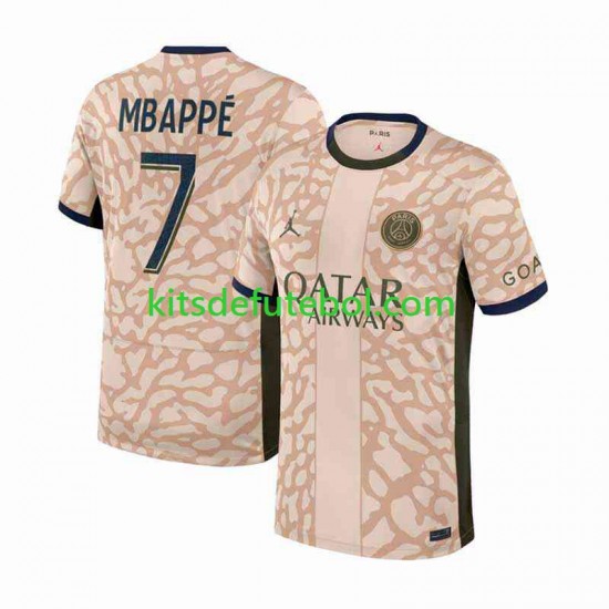 Camisola Paris Saint-Germain Kylian Mbappe 7 Homem Quarto equipamento 2023-2024 Mangas Curtas