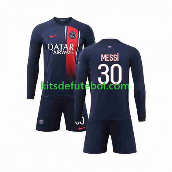 Camisola Paris Saint-Germain Lionel Messi 30 Criança Equipamento principal 2023-2024 Mangas Compridas