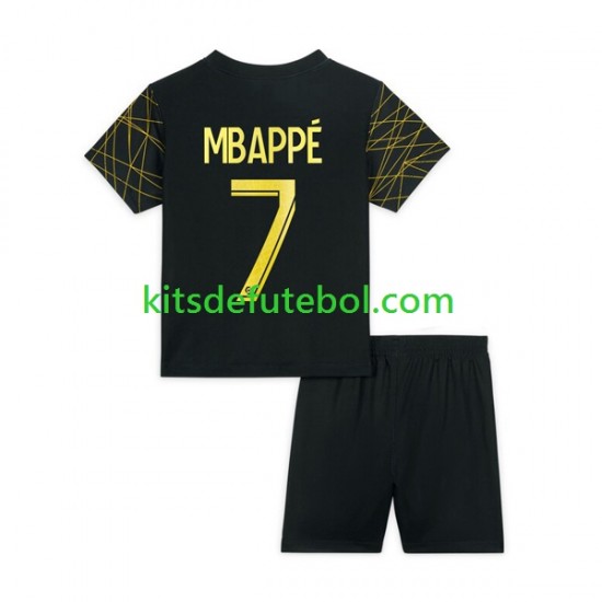 Camisola Paris Saint-Germain Mbappe 7 Criança Quarto equipamento 2022-2023 Mangas Curtas