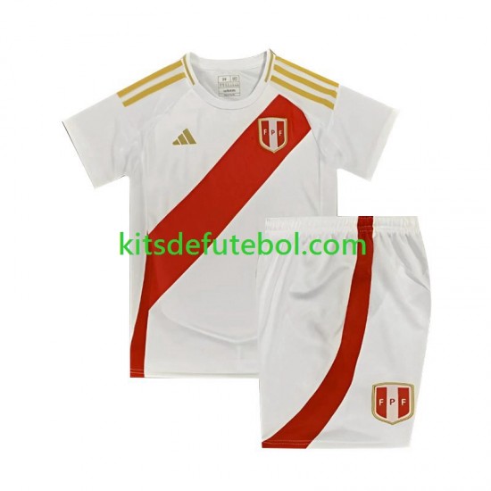 Camisola Seleção da Peruana Branco Copa America Criança Equipamento principal 2024 Mangas Curtas