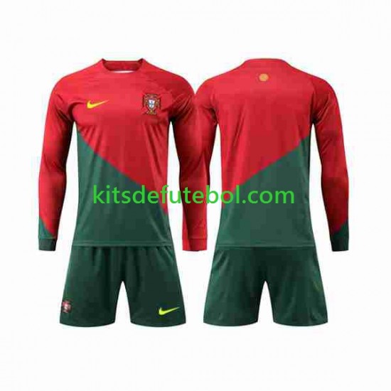 Camisola Seleção da Portuguesa Criança Equipamento principal Mundial 2022 Mangas Compridas
