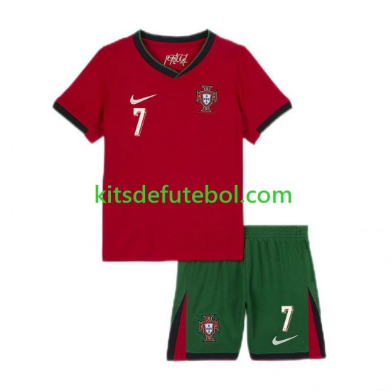 Camisola Seleção da Portuguesa Cristiano Ronaldo 7 Criança Equipamento principal Europeu 2024 Mangas Curtas