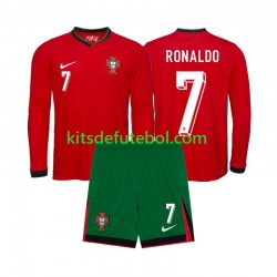 Camisola Seleção da Portuguesa Ronaldo 7 Criança Equipamento principal Europeu 2024 Mangas Compridas