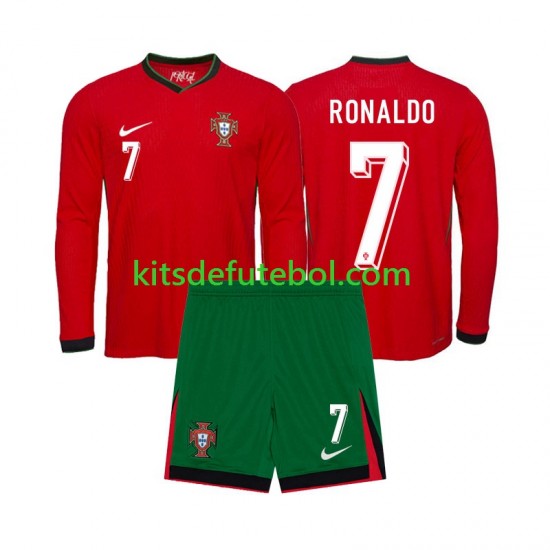 Camisola Seleção da Portuguesa Ronaldo 7 Criança Equipamento principal Europeu 2024 Mangas Compridas