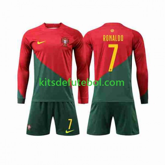 Camisola Seleção da Portuguesa Ronaldo 7 Criança Equipamento principal Mundial 2022 Mangas Compridas