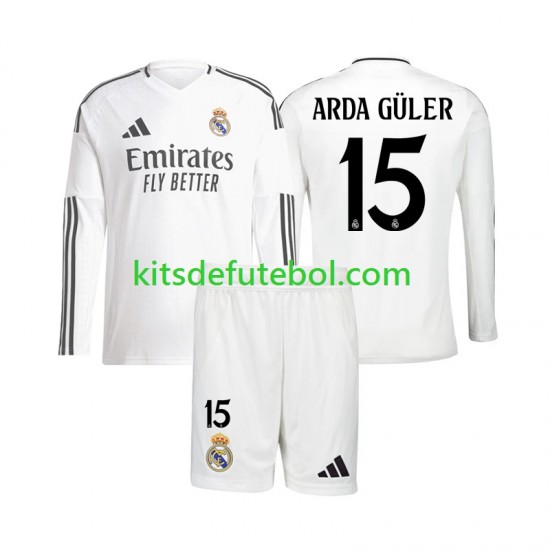 Camisola Real Madrid Arda Guler 15 Criança Equipamento principal 2024-2025 Mangas Compridas