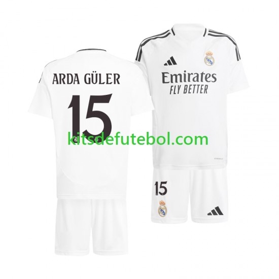 Camisola Real Madrid Arda Guler 15 Criança Equipamento principal 2024-2025 Mangas Curtas