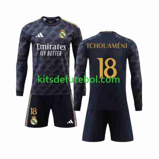 Camisola Real Madrid Aurelien Tchouameni 18 Criança Equipamento alternativo 2023-2024 Mangas Compridas