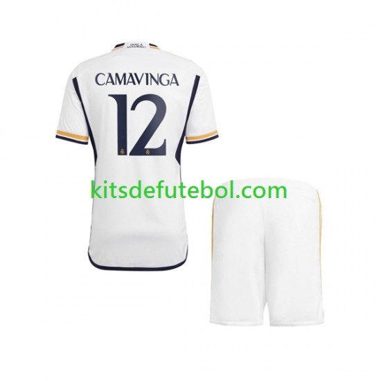 Camisola Real Madrid Camavinga 12 Criança Equipamento principal 2023-2024 Mangas Curtas