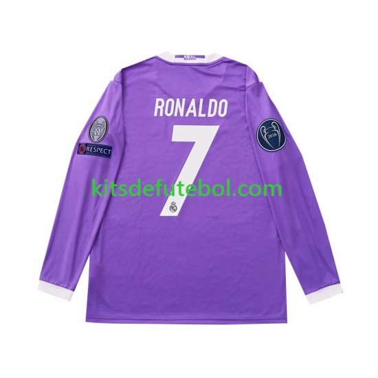 Camisola Retrô Real Madrid Cristiano Ronaldo 7 Criança Equipamento alternativo 2016 Mangas Compridas