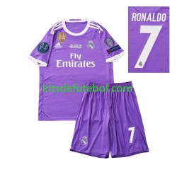 Camisola Retrô Real Madrid Cristiano Ronaldo 7 Criança Equipamento alternativo 2016 Mangas Curtas