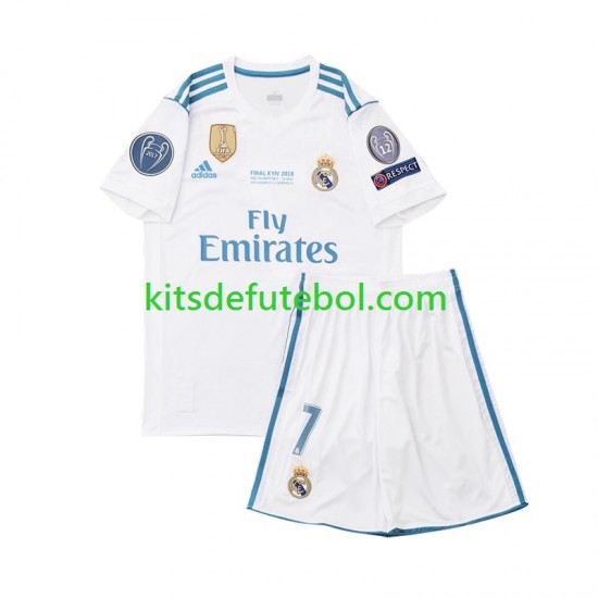 Camisola Retrô Real Madrid Cristiano Ronaldo 7 Criança Equipamento principal 2017 Mangas Curtas