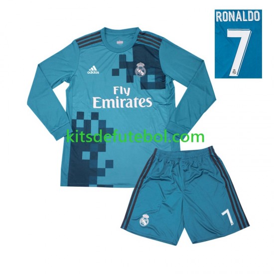 Camisola Retrô Real Madrid Cristiano Ronaldo 7 Criança Terceiro equipamento 2017 Mangas Compridas
