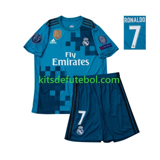 Camisola Retrô Real Madrid Cristiano Ronaldo 7 Criança Terceiro equipamento 2017 Mangas Curtas