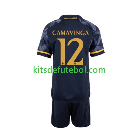 Camisola Real Madrid EDUARDO CAMAVINGA 12 Criança Equipamento alternativo 2023-2024 Mangas Curtas
