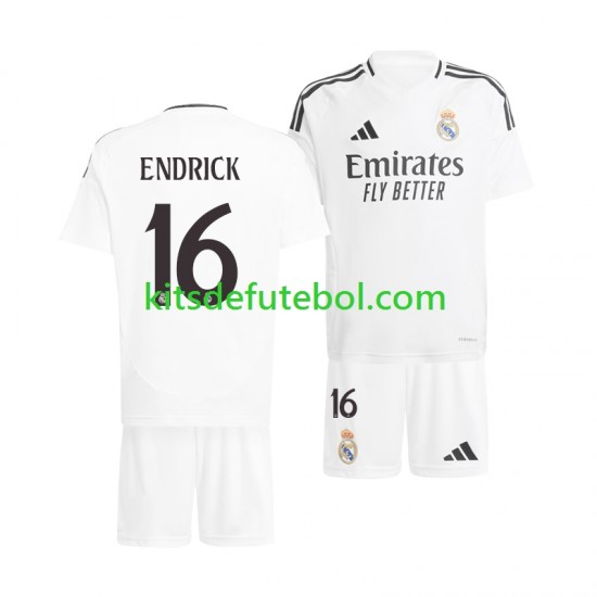 Camisola Real Madrid ENDRICK 16 Criança Equipamento principal 2024-2025 Mangas Curtas