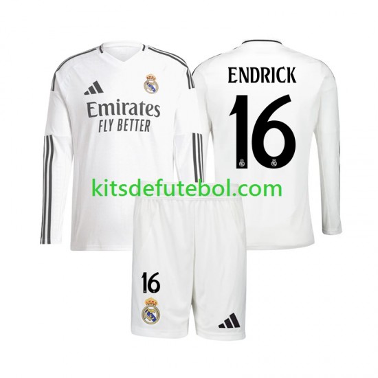Camisola Real Madrid Endrick 16 Criança Equipamento principal 2024-2025 Mangas Compridas
