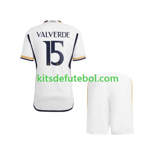 Camisola Real Madrid Federico Valverde 15 Criança Equipamento principal 2023-2024 Mangas Curtas