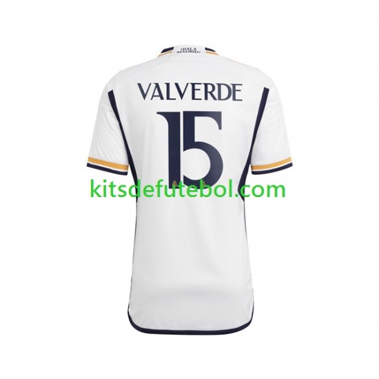 Camisola Real Madrid Federico Valverde 15 Homem Equipamento principal 2023-2024 Mangas Curtas