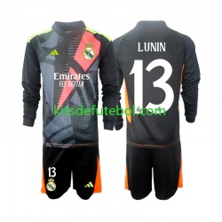 Camisola de Guarda-redes Real Madrid Preto Andriy Lunin 13 Criança Equipamento alternativo 2024-2025 Mangas Compridas