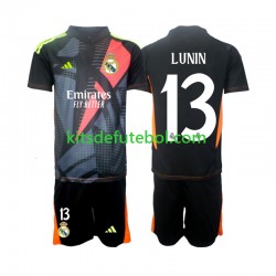 Camisola de Guarda-redes Real Madrid Preto Andriy Lunin 13 Criança Equipamento alternativo 2024-2025 Mangas Curtas